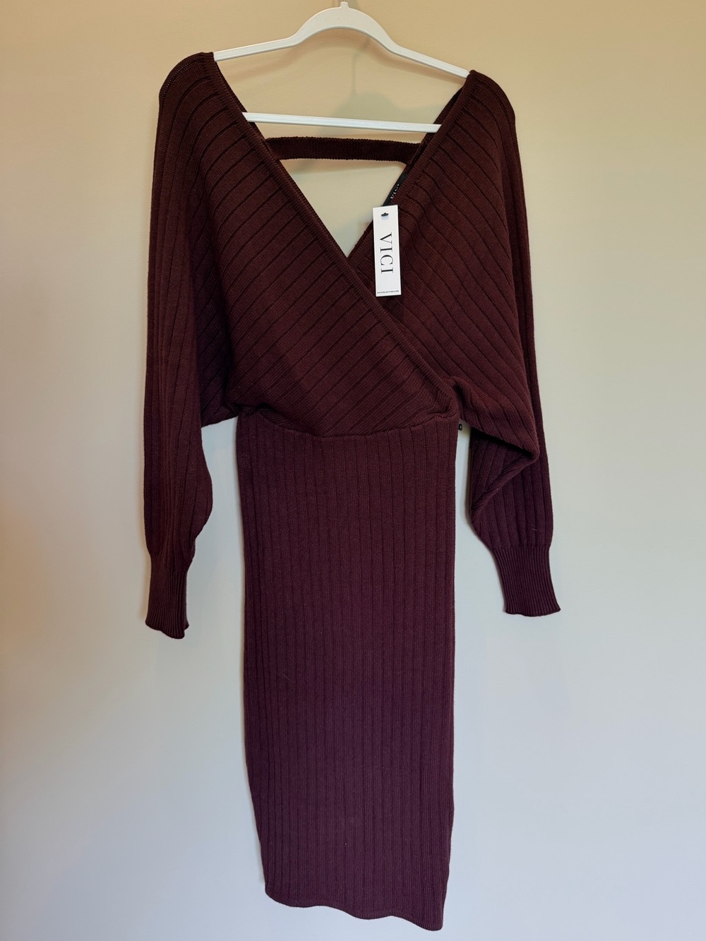 VICI October Skies Bodycon Sweater Dress Burgundy Size S NWT